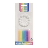 Bougies arc-en-ciel de couleurs pastel de 6 cm - 12 unités