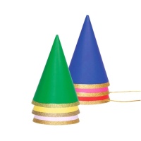 Chapeaux de fête en couleurs assorties avec bordure pailletée - 6 unités