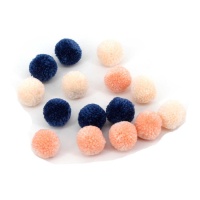 Pompons de couleurs bleu marine, rose et pêche de 3 cm - 15 unités