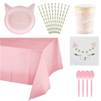 Pack pour fête de chat rose - 12 personnes