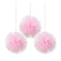 Suspension de pompons en tulle rose - 3 unités