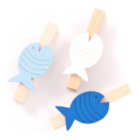 Pinces en bois avec poisson souriant de 7 cm - 3 unités