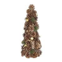 Arbre de Noël décoratif avec pommes de pin dorées de 48 cm