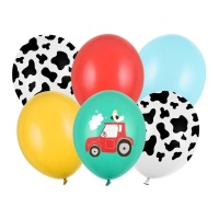 Ballons en latex assortis de La Ferme Joyeuse de 30 cm - PartyDeco - 6 unités