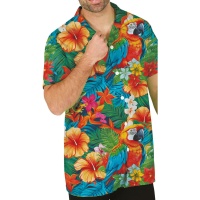 Chemise hawaïenne à fleurs et perroquet pour adulte