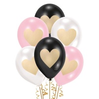 Ballons en latex avec coeur de 27 cm - Amscan - 6 unités