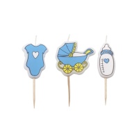 Bougies de poussette baby shower bleues - Pastkolor - 3 unités