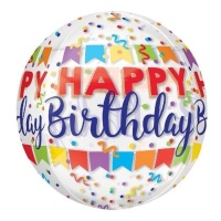 Ballon Orbz 'Happy Birthday' transparent avec déco 38 x 40 cm - Anagram