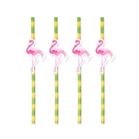 Pailles en papier de bambou avec flamants roses - 8 unités