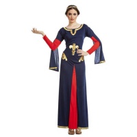 Costume médiéval bleu et rouge pour femme