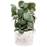 Plante artificielle à feuille ronde avec pot de style granit de 14,5 x 11 cm