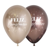 Ballons en latex biodégradables marron Joyeux Anniversaire de 30 cm - Sempertex - 12 unités