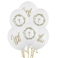 Ballons en latex pour Première Communion God Bless de 30 cm - PartyDeco - 50 unités