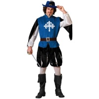 Costume de mousquetaire bleu et noir pour homme