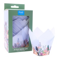 Capsules en papier tulipe pour muffins motif bleu de fleurs - PME - 24 unités