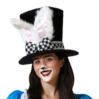 Chapeau haut de forme noir avec oreilles de lapin et noeud