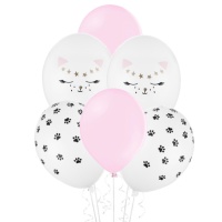 Ballon en latex avec des chats de 30 cm - PartyDeco - 6 unités