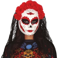 Masque de Catrina avec voile et roses