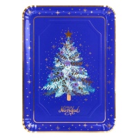 Plateau rectangulaire en carton sapin de Noël bleu nuit 25 x 34 cm - 1 pc.