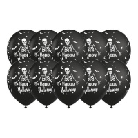 Ballons en latex d'Halloween avec squelette de 30 cm - Party love - 10 unités