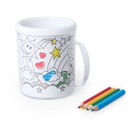 Tasse à colorier avec 4 crayons de couleur et 4 feuilles