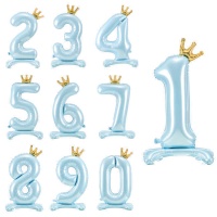 Ballon chiffre bleu avec couronne de 84 cm - PartyDeco - 1 unité