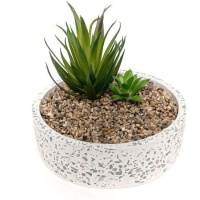 Plante artificielle avec pot large style granit de 15,5 x 6,5 cm