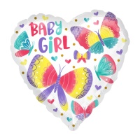 Ballon en forme de coeur Baby Girl avec papillons colorés de 43 cm - Anagram