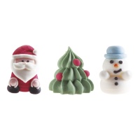 Figurines en sucre de Père Noël, arbre et bonhomme de neige - Dekora - 48 unités