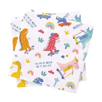 Serviettes de dinosaures colorés de 16,5 cm - 20 unités