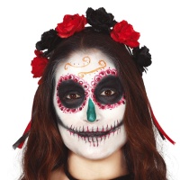 Bandeau de fleurs rouges et noires Catrina