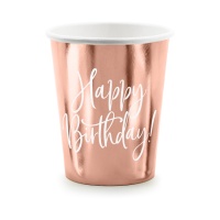 Verres Happy Birthday rose doré de 260 ml - 6 unités