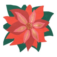 Serviettes avec silhouette de poinsettia de 14,5 x 15,5 cm - 20 unités