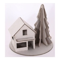 Figure en bois de scène de petite maison de Noël et arbre de 16 x 15,2 cm - Artis décor