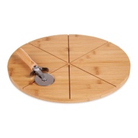 Assiette en bambou de 35 cm pour pizza avec coupe-pizza