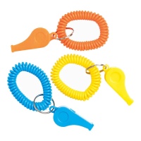 Sifflets avec bracelet en couleurs - 3 unités