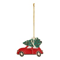 Pendentif métallique de voiture avec sapin de Noël de 9 x 6,5 cm