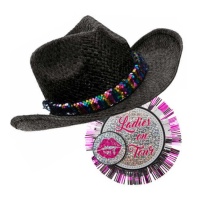 Chapeau noir avec paillettes et cocarde de ladies on tour