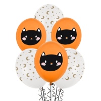 Ballons en latex Halloween Hocus Pocus avec chat de 30 cm - PartyDeco - 50 unités