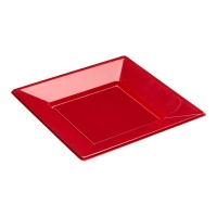 Assiettes de 23 cm en plastique bordeaux - 25 unités