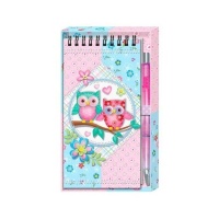 Cahier + stylo avec hiboux dans une boîte cadeau - 1 unité