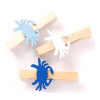 Pinces en bois avec crabe de 7 cm - 3 unités