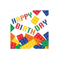 Serviettes Lego Joyeux Anniversaire de 16,5 x 16,5 cm - 16 unités