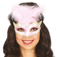 Masque rose et doré avec plume