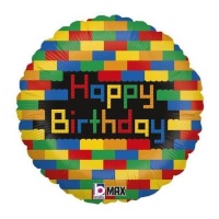 Ballon d'anniversaire « Happy Birthday » en blocs de couleur de 46 cm - Grabo