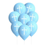 Ballons en latex pour Première Communion bleu de 27 cm - 8 unités