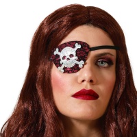 Cache-oeil de pirate rouge avec crâne