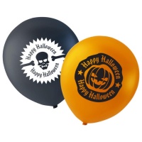 Ballons en latex avec citrouilles et crânes avec message Happy Halloween de 25 cm - 10 unités