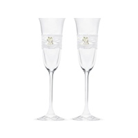 Flûtes en cristal pour toast de mariage avec noeud et roses - 2 unités