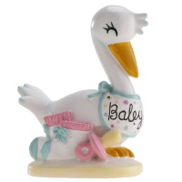 Figurine pour gâteau de baptême de cigogne bébé de 10 cm